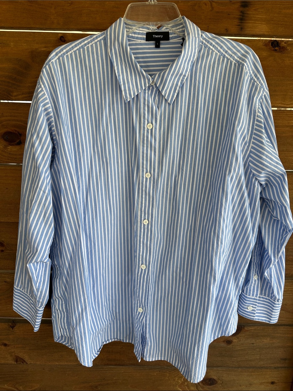 Theory blue striped oversized button front long sleeve shirt Large
